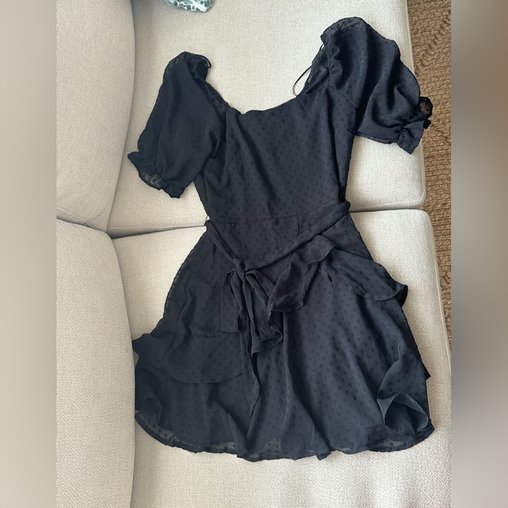 Francesca’s Dot Textured Ruffle Dress